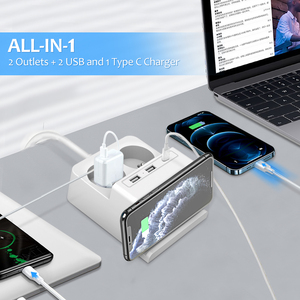 Vastfafa Sạc Không Dây Power Strip 5 <span class=keywords><strong>AC</strong></span> Outlet 2 <span class=keywords><strong>USB</strong></span> Sạc Mở Rộng Dây Bảo Vệ Tăng EU Cắm Ổ Cắm - Product Image 4