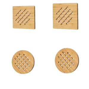 Bamboo Coaster Set Round And Square Hollow Heat Insulation <b>Mat</b> Natural Wood Color Eco Friendly Home Use - Product Image 5