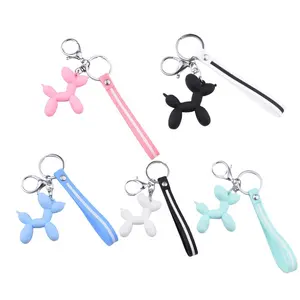 2024 Hot sale New Cartoon Colorful PVC Wristlet Strap Silicone Keychain Balloon Animal Dog keychain for Women or Kids