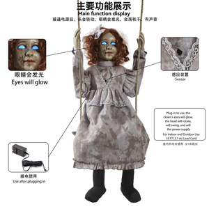 Decoración Eléctrica Grande de Halloween, Animatrónica con Sonidos <span class=keywords><strong>Terror</strong></span>íficos, Columpio de <span class=keywords><strong>Terror</strong></span>, Niña Pequeña con Ojos Brillantes, Accesorio Animado - Product Image 5