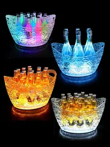 Balde de gelo para festas noturnas, balde de gelo com luz LED para bar, vinho e cerveja brilhante, portátil personalizado, champanhe