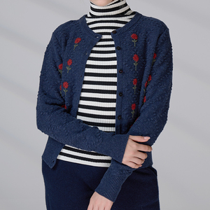 Knitwear Manufacturers OEM 100% Wool Sweater Knitted Women Cardigan with Embroidered <b>Flowers</b> - Product Image 6