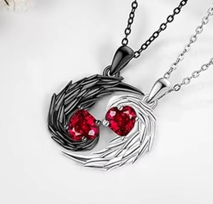 สร้อยคอคู่รักแบบสองสี ทำจากโลหะผสม ประดับจี้รูปหัวใจฝังเพชร พร้อมจี้รูปปีกนางฟ้าและปีศาจ สำหรับวันวาเลนไทน์ - Product Image 6