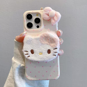 Étui de téléphone portable en cuir antichoc avec poignée et support miroir pour <span class=keywords><strong>iPhone</strong></span> 16/15/14/13/12/<span class=keywords><strong>11</strong></span> Pro Max, motif chat de dessin animé mignon, dans un sac OPP - Product Image 6