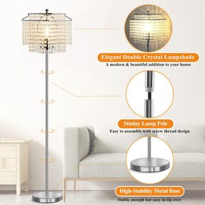 Lampada da terra a LED in <span class=keywords><strong>cristallo</strong></span> oro 64 "alta Design moderno E26 Touch Control <span class=keywords><strong>paralume</strong></span> a doppio strato - Product Image 4
