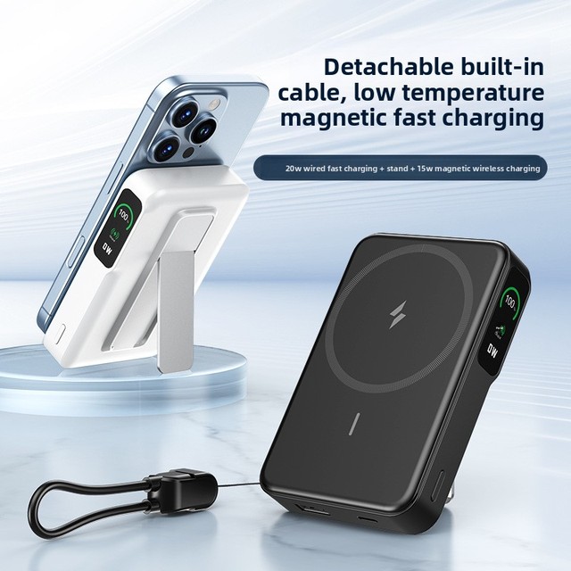 Magnetic Wireless Power Bank with Built-in Cable 10 000 MAh 20W Fast Charging Plastic for Compliant