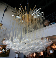 Lustre LED de luxe en laiton de style américain avec verre texturé pour villa, hall d'hôtel, éclairage intérieur