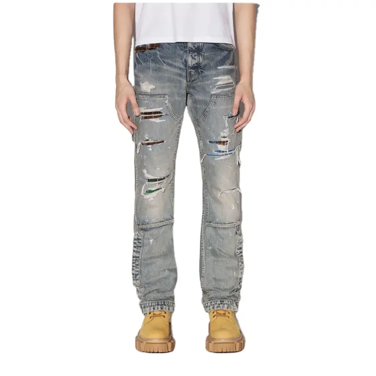 Mens Streetwear Ripped Knee Embroidery Jean Patches Trousers For Men Jeans