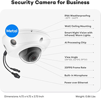 Kamera IP POE Dome Mini Profil Rendah 6MP yang Sesuai NDAA, Luar Ruangan, Pintar, VCA AI, Warna Malam, Mikrofon Internal, Lensa 2.8mm Sudut Lebar