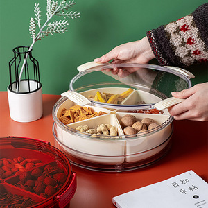 Round Fruit Platter With Lid 5-Compartment Snack Box For Party Home Use Solid Color Design - Product Image 3
