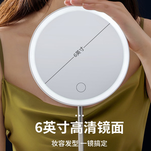 Desktop Makeup Mirror With Led Light Pearl White Round Aluminum Lens Cosmetic Organizer Storage Rack For Beauty Makeup - Product Image 4