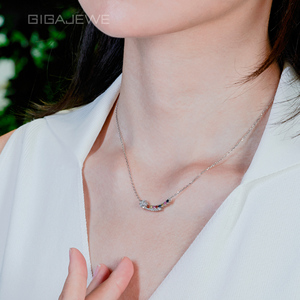 Collar GIGAJEWE <span class=keywords><strong>de</strong></span> Plata <span class=keywords><strong>de</strong></span> Ley 925 con Moissanita Blanca y Rosa <span class=keywords><strong>de</strong></span> 1.3ct, Corte Estrella Celestial, Joyería <span class=keywords><strong>de</strong></span> Estrella Fugaz Arcoíris - Product Image 4