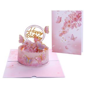 Vente en gros <span class=keywords><strong>de</strong></span> nouvelles cartes <span class=keywords><strong>de</strong></span> vœux 3D pop-up Joyeux Anniversaire, papillon rose, fleur <span class=keywords><strong>de</strong></span> cerisier, gâteau, pour fête d'anniversaire, cadeau - Product Image 3