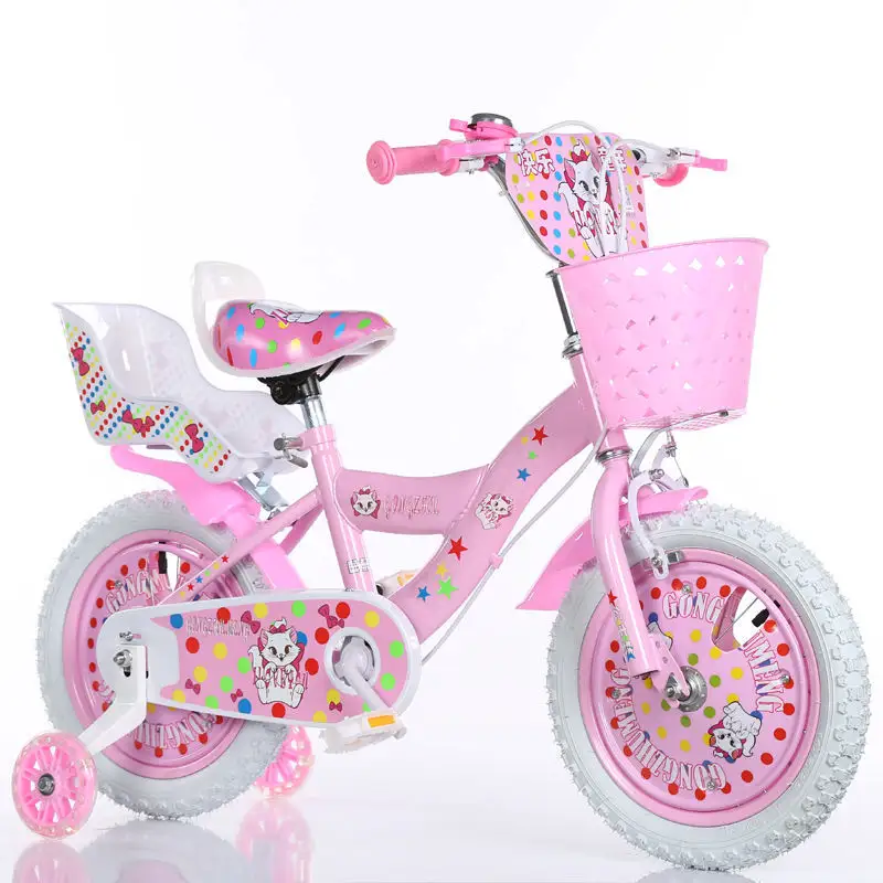 Usine pas cher prix 12 pouces vélo en acier filles couleur rose mignon siège de poupée enfants vélo pour 2-5 ans petit bébé