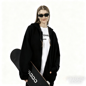 Sudadera con capucha de invierno para hombre, con cremallera completa, de poliéster/algodón, con letras impresas, antipilling, cortavientos, ecológica, forrada, 420g, al por mayor - Product Image 1