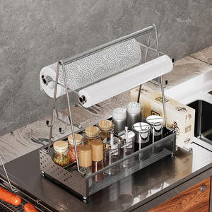 Estante de almacenamiento de condimentos para barbacoa de acero al carbono plegable, cesta de Picnic de hierro, servilleta y organizador de envoltura de plástico - Product Image 1