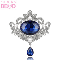 Broche Vintage con Colgante de Cristal en Forma de Gota, Pin de Diamantes de Imitación, Bañado en Plata, con Piedras Verdes, Azules, Negras y Transparentes, para Mujer, para Solapa de Traje o Vestido