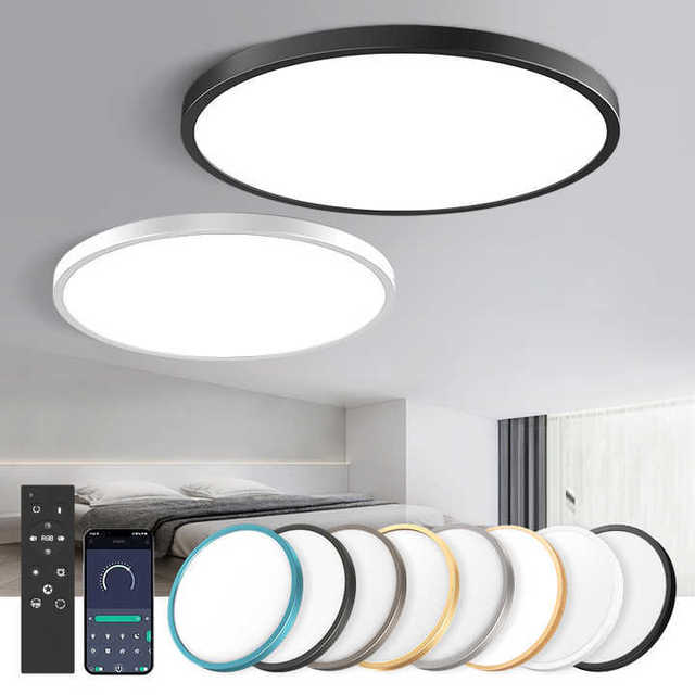 Modern Chandelier Led Panel Lamp Round Black Ultra Thin 3CCT Adjustable Ceiling Light for Bathroom Home Lighting
