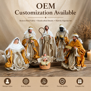 Offre Spéciale : Ensemble de Crèche Artisanale Complet – Sainte Famille et <span class=keywords><strong>les</strong></span> Trois <span class=keywords><strong>Mages</strong></span> – Sculpture en Résine Beige et Dorée – Figurines pour Noël, Église et Maison - Product Image 4
