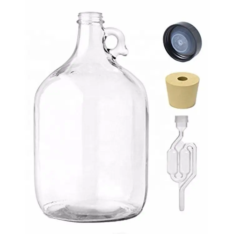 Wholesale Large Clear Amber One Gallon Glass Wine Bottle With Handle For Beer Wine Olive Oil