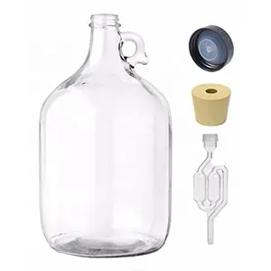 Botella de vino de cristal de un galón, ámbar transparente, con mango, para cerveza, vino, aceite de oliva, venta al por mayor