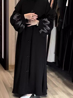 R-256 Cardigan Abaya Modeste Arabe Boutonné Dubaï Robe Musulmane Femme en Polyester à Manches Longues Longueur Cheville pour Quotidien Fêtes et Occasions