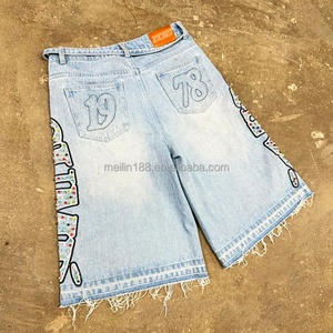 Custom Private Label High Quality Heavy Weight Distressed Denim <b>Shorts</b> for Men Embroidered Rhinestones Jeans <b>Shorts</b> - Product Image 2