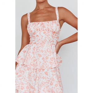 Nuevas llegadas de moda de verano: Vestido largo informal sin mangas con estampado floral azul, estilo elegante sin espalda, lavable y personalizable. - Product Image 5