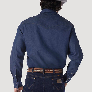 Venta al por Mayor <span class=keywords><strong>de</strong></span> Camisas <span class=keywords><strong>de</strong></span> Mezclilla para <span class=keywords><strong>Hombre</strong></span> Estilo Vaquero Occidental, Nuevo Diseño Personalizado <span class=keywords><strong>de</strong></span> Manga Larga con Corte Clásico y Cuello Abierto - Product Image 2