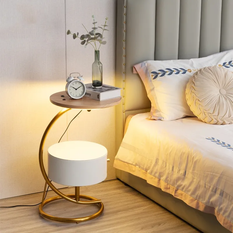 Современная круглая Беспроводная прикроватная тумбочка с выдвижными ящиками, оптовая продажа, деревянная домашняя мебель для спальни, гостиницы, гостиной