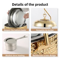 Chauffe-Plats Rond Doré de Luxe 10L pour Buffets d'Hôtel, Équipement de Fête et Mariage, Chauffe-Plats à Combustible pour Maintien au Chaud des Aliments