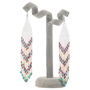 Bohemia Style Sterling Silver Post Personalized Colorful Beads Tassel Drop Earrings