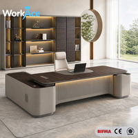 Bureau de Direction Exécutif avec Panneau en Bois de Luxe, Éclairage LED à Commande Vocale, Certifié CE, Réglable, pour Bureau Commercial et Domestique, Vente en Gros