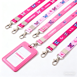 Polyester Lanyard Eco-friendly Custom Printed Silk Screen Printing Pastel Color Id Card Holder Locking Pin College Nurse Sports