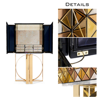 Meuble de rangement multifonctionnel au design exclusif, base en laiton poli, intérieur matelassé en losanges, pour salon, maison, villa, hôtel