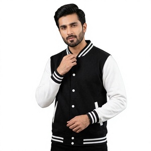 Veste de baseball en laine mélangée pour homme avec fermeture éclair sur le devant, col montant, patchwork de dessins animés et broderie personnalisée - Product Image 1