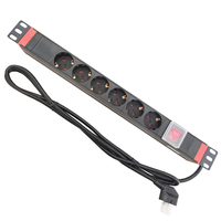 Montaje 19 Gabinete de red Tipo de Europa Tira 6 vías 6 puertos Pdu 250V 16Amp Unidad de distribución de energía remota Interruptor Europa Rack PDU
