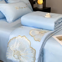 Ensemble de housse de couette en coton brodé, doux pour la peau, motif floral, housse de couette, taie d'oreiller, respirant, ensemble de literie 4 pièces