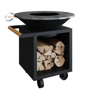 Foyer à <span class=keywords><strong>bois</strong></span> en acier au design classique avec finition noire, barbecue écologique <span class=keywords><strong>pour</strong></span> utilisation au sol et au mur - Product Image 1