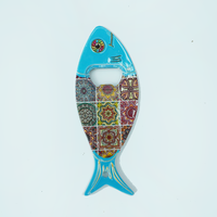Portugal Azulejo – Porte-clés en céramique durable en forme de poisson, motif floral moderne, souvenir de voyage, gadget de bar et de cuisine