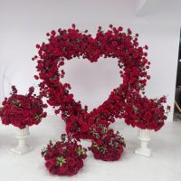 Arche de fleurs artificielles en soie en forme de cœur, réaliste, écologique, pliable, de luxe, faite à la main, pour toile de fond florale – Vente chaude
