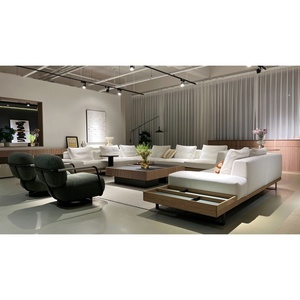 Bộ ghế sofa kết hợp hình chữ L bằng vải hiện đại của Ý, nội thất phòng khách châu Âu bằng gỗ nguyên khối, ghế sofa lớn màu trắng sang trọng - Product Image 1
