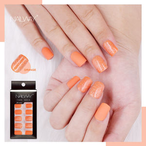 Faux Ongles à pression personnalisés, artificiels, couverture complète, courts, carrés, avec paillettes, en poudre, 24 pièces - Product Image 5