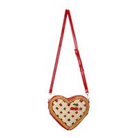 Sac bandoulière créatif en dentelle tissée motif cœur, nouvelle collection 2025, avec accessoires cerises rouges mignons, petit format, fermeture éclair unique, en polyester pour femme