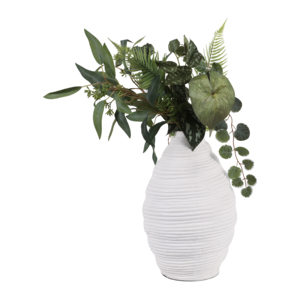 Vaso in ceramica rotondo bianco a coste, decorazione moderna per soggiorno, camera da letto, ufficio, esposizione su tavolo - Product Image 2