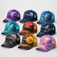 Gorra Trucker con Estampado Galáctico Personalizado OEM ODM, Gorra de Béisbol de Malla de Cinco Paneles para Marcas de Streetwear y Diseñadores