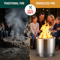 Barbecue extérieur sans fumée Natural Gifts 27 pouces, foyer à bois et charbon de bois en acier inoxydable
