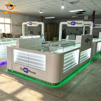 Kiosque d'accessoires et de réparation de téléphones portables pour centre commercial, vitrine incurvée en verre avec rétroéclairage LED pour entreprise de réparation