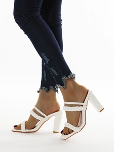 Fatti a mano Treccia Ultimo Disegno Artigli Haut Sexy Escarpins Bianco a Blocchi di Colore Delle Donne della Punta Quadrata <span class=keywords><strong>Tacchi</strong></span> - Product Image 4