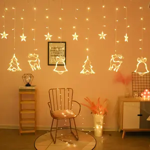 Led decorativo Navidad creativo cadena luces dormitorio cortina luz árbol de Navidad alce campana combinación Color luz cadena